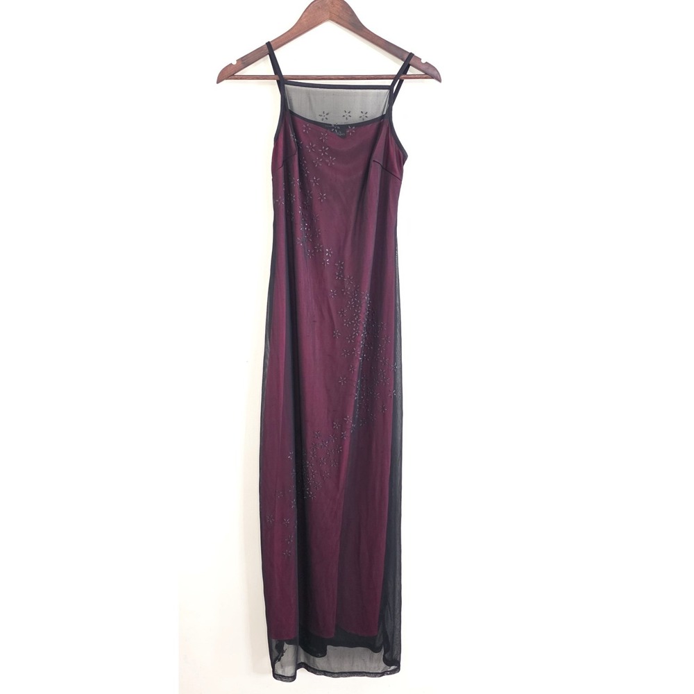 Vintage Junior Size 5 Homecoming 54"‎ Dress Cami Fairy Black Lace Overlay Sheer